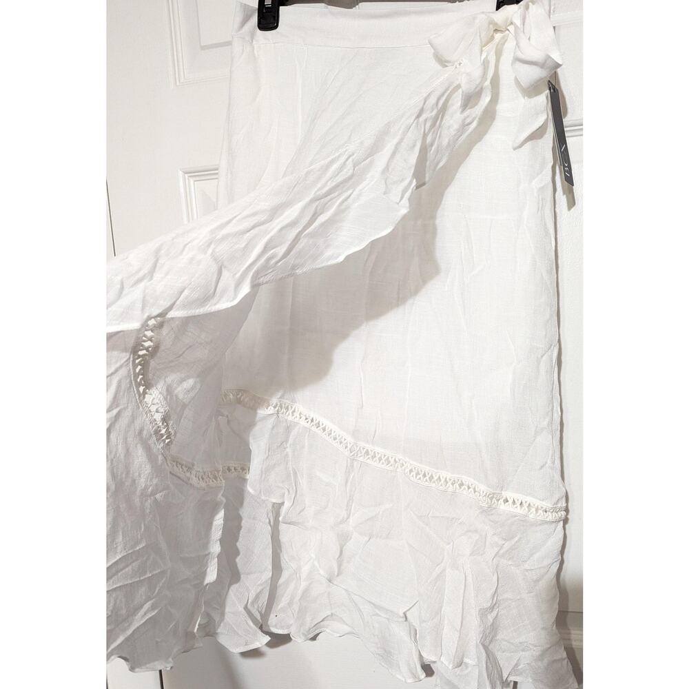 BCX Skirt Size Medium Off White Gauze Ruffle Faux Wrap Boho Summer Lined Midi - Picture 6 of 10